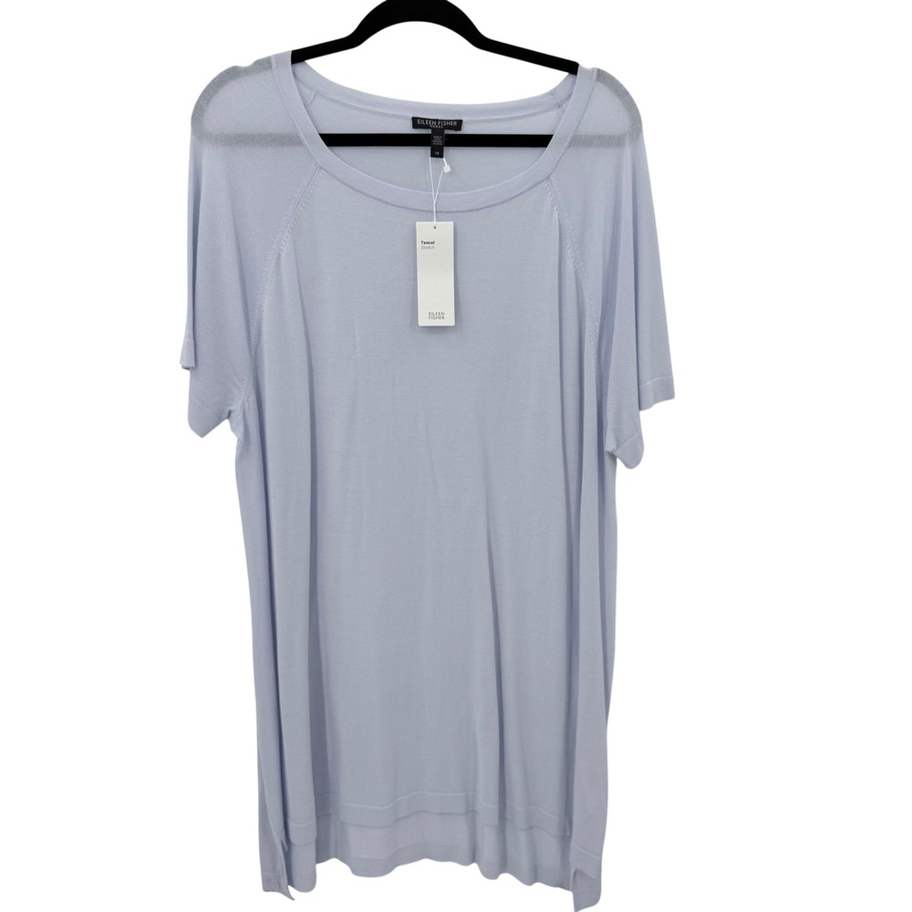 Eileen Fisher Insky Blue Tencel Stretch Bateau Neck Tunic Top 1X NEW
